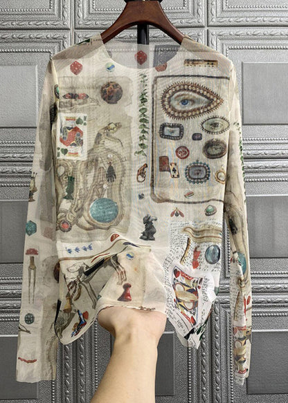 Camisetas de tul con estampado bohemio de cuello redondo para primavera