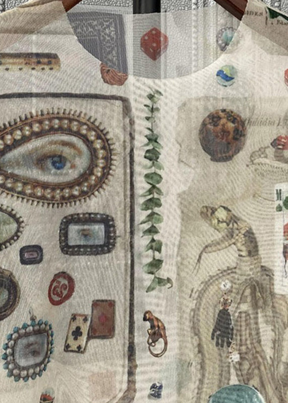 Camisetas de tul con estampado bohemio de cuello redondo para primavera