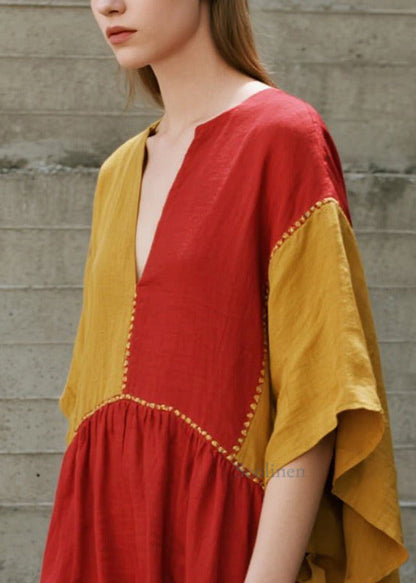 Vestidos de algodón con patchwork asimétricos de color naranja bohemio para verano