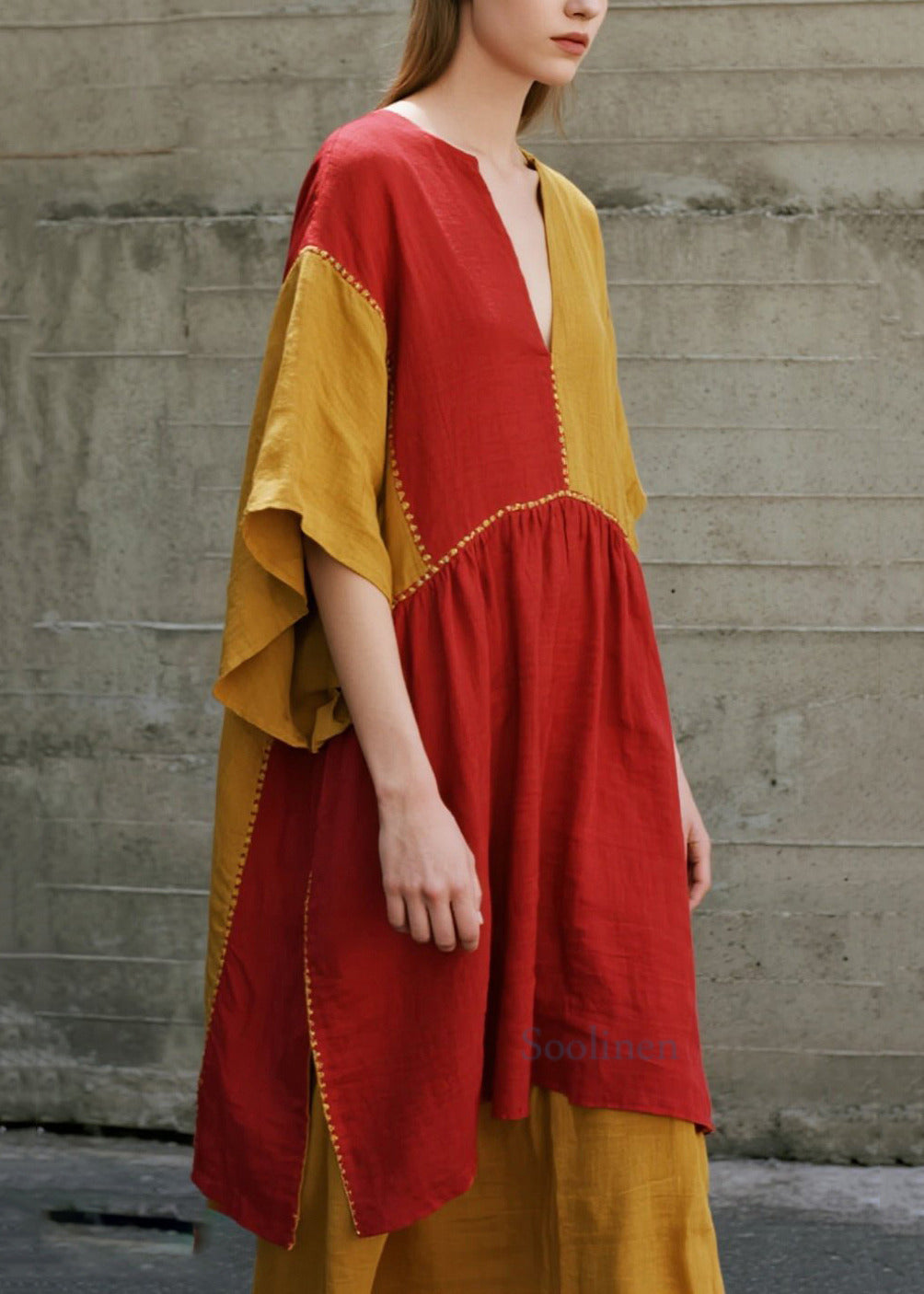 Vestidos de algodón con patchwork asimétricos de color naranja bohemio para verano