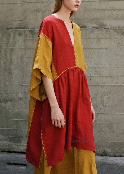 Vestidos de algodón con patchwork asimétricos de color naranja bohemio para verano