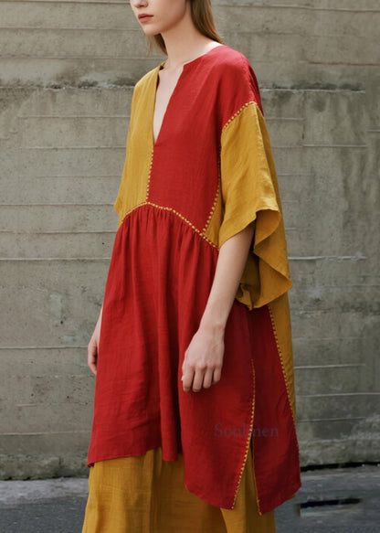 Vestidos de algodón con patchwork asimétricos de color naranja bohemio para verano