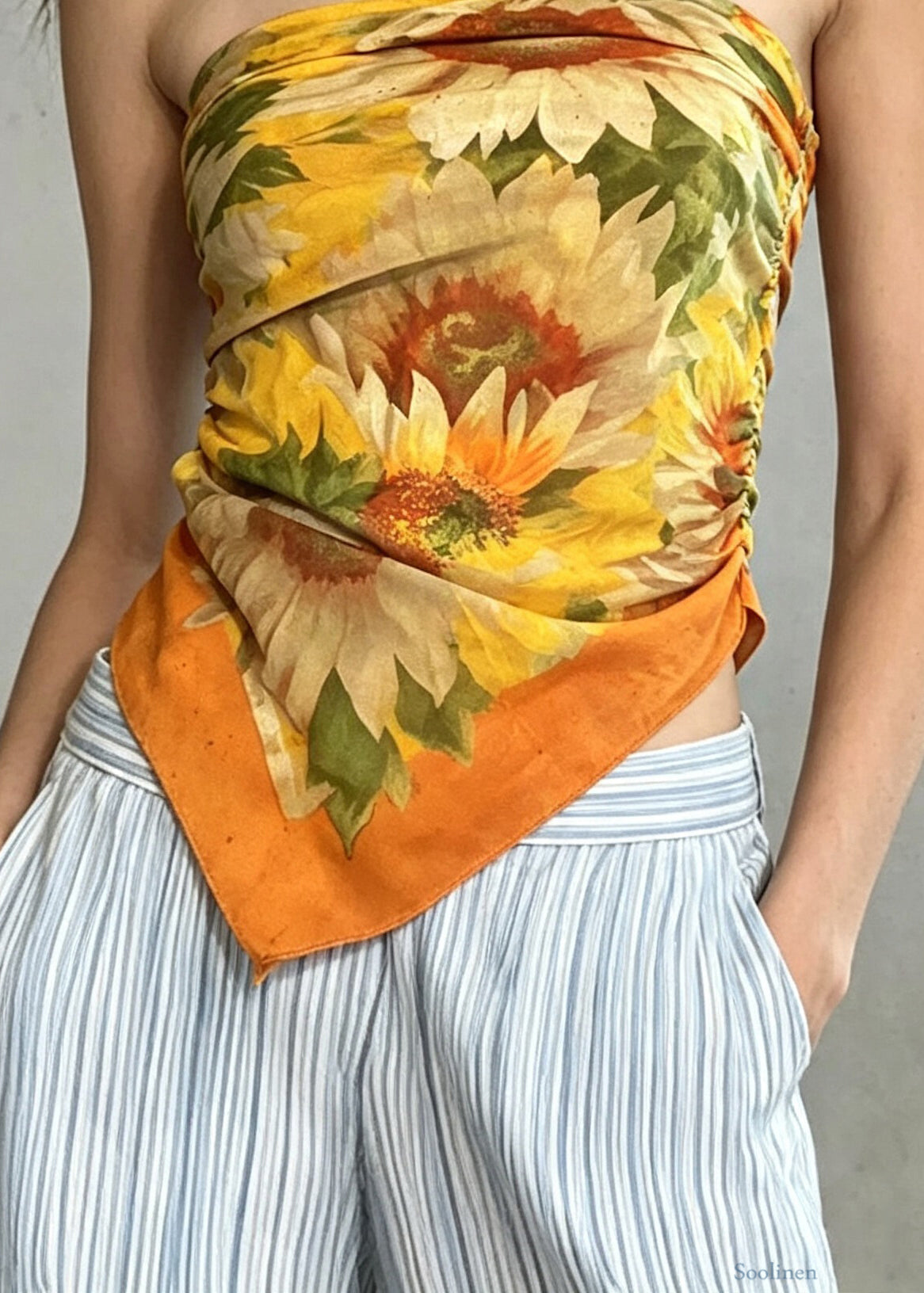 Bohemian Orange Cold Shoulder Print Vest Sleeveless