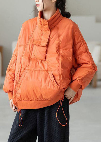 Bohemian Orange Kapuzen Kordelzug Taschen Entendaunen Daunen Pullover Sweatshirt Winter