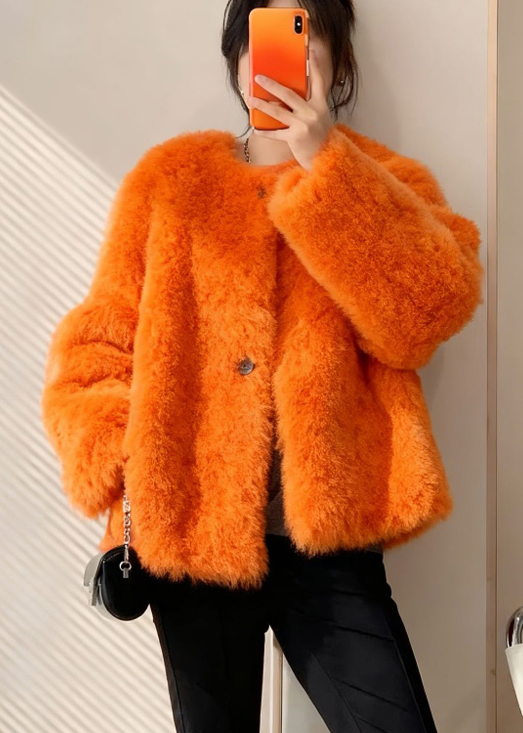 Bohemian Orange Oversized Warm Faux Fur Coats Winter