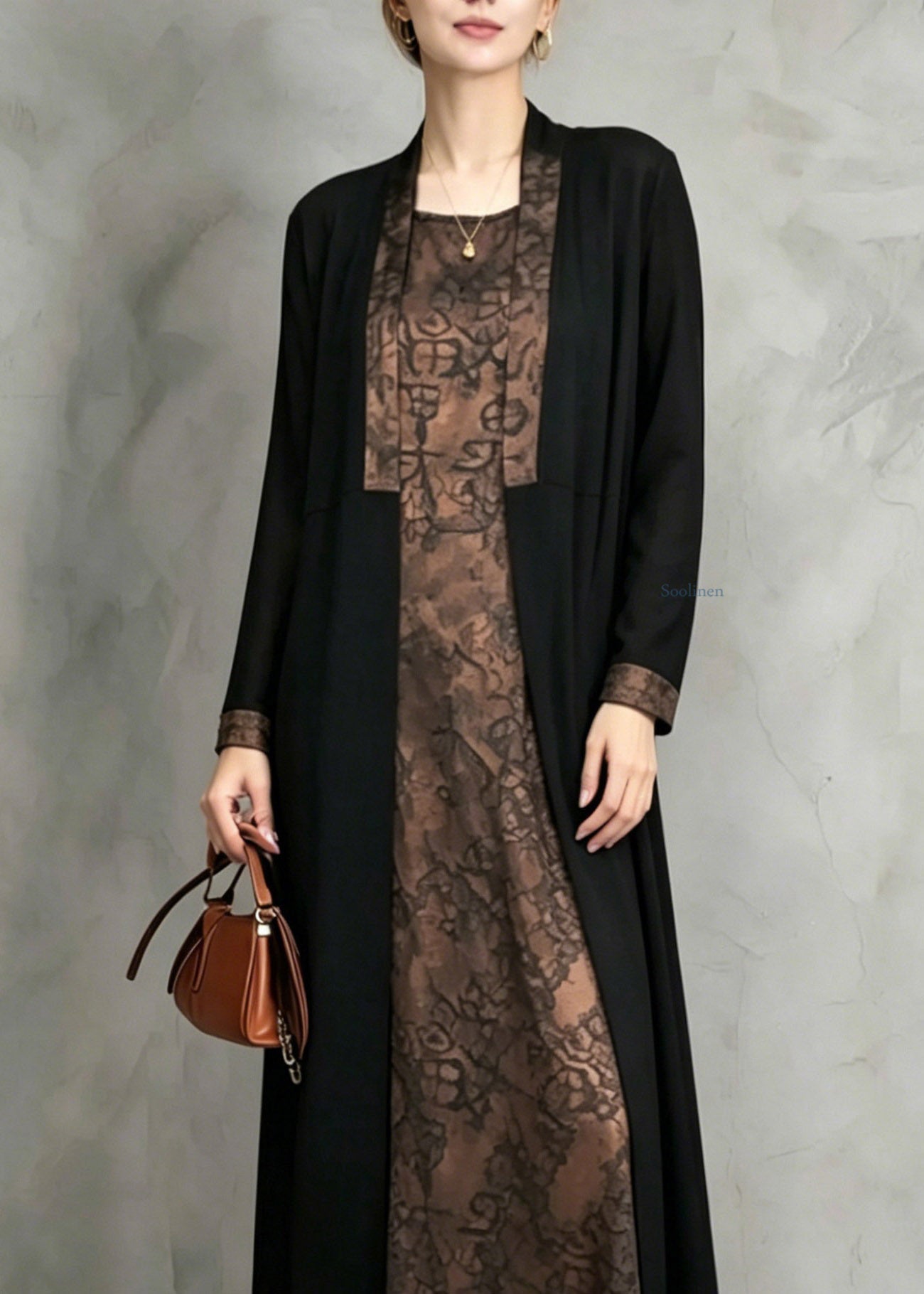 Bohemian Patchwork Print Waistcoat And Long Dress Two Pieces Set Fall