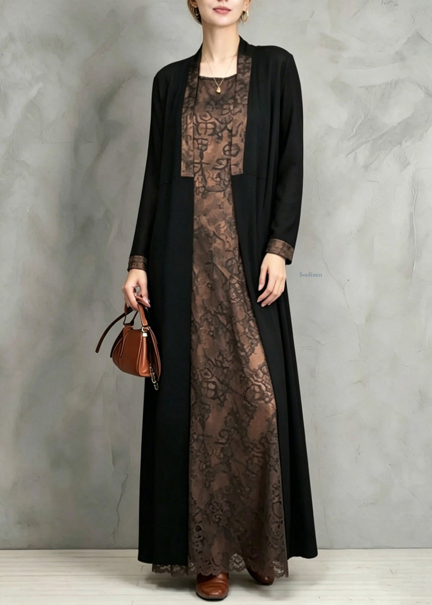 Bohemian Patchwork Print Waistcoat And Long Dress Two Pieces Set Fall