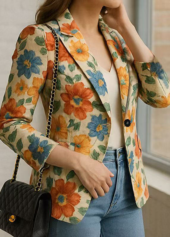 Bohemian Peter Pan Collar Print Blazer Jackets Coat Fall