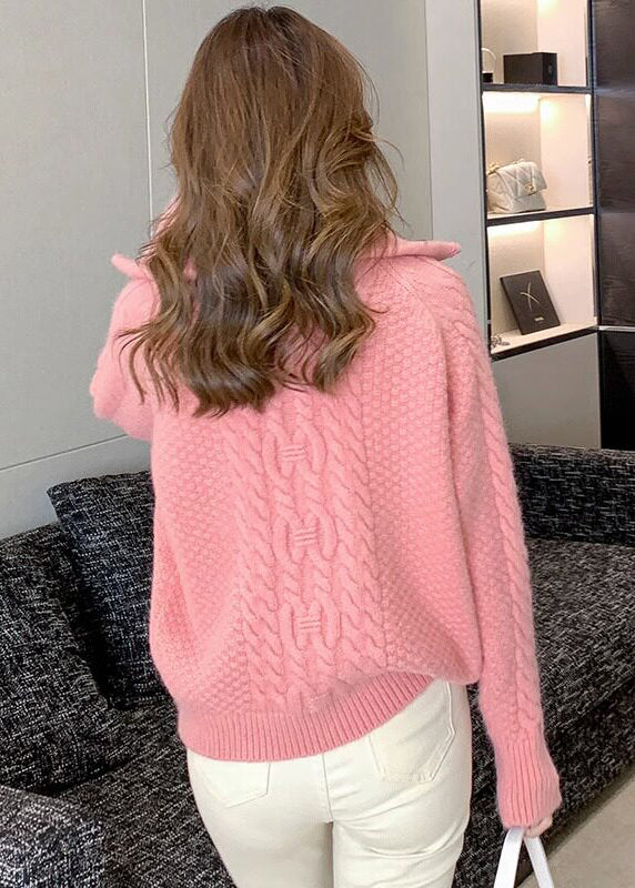 Bohemian Pink Oversized Cable Knit Sweater Winter