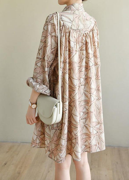 Bohemian Pink Print Chiffon Button Spring Maxi Dress - SooLinen