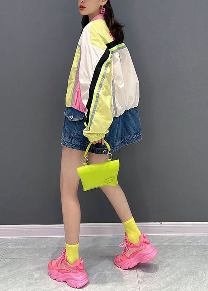 Bohemian Rosa Stehkragen Zip Up Denim Patchwork Mäntel Herbst