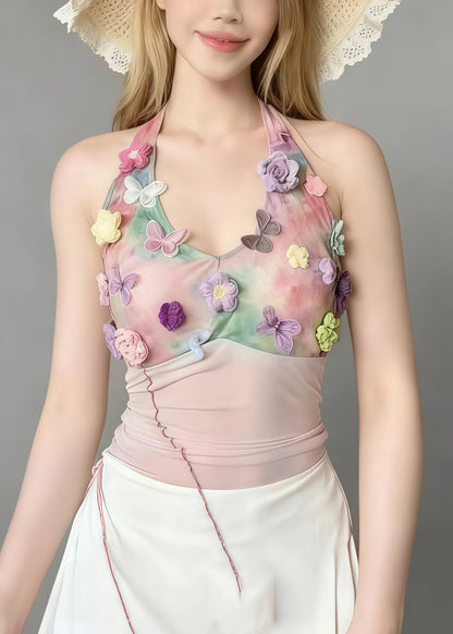 Bohemian Pink Tie Dye Butterfly Decorated Beach Vest Summer