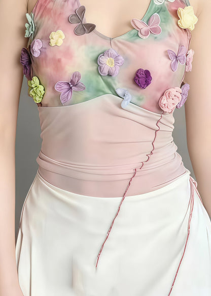 Bohemian Pink Tie Dye Butterfly Decorated Beach Vest Summer