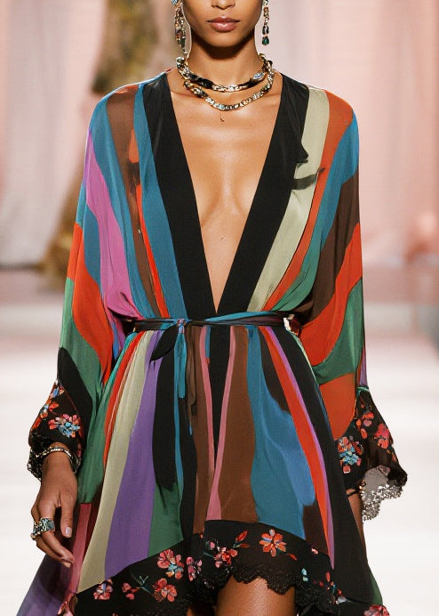 Bohemian Print Exra Large Hem Draping Chiffon Tunic Cardigan Summer