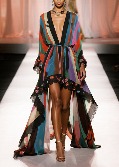 Bohemian Print Exra Large Hem Draping Chiffon Tunic Cardigan Summer