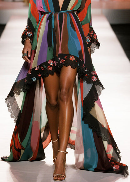 Bohemian Print Exra Large Hem Draping Chiffon Tunic Cardigan Summer