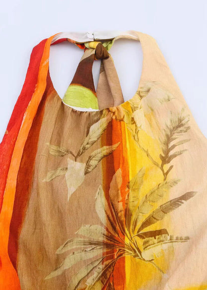 Bohemian Print Side Open Backless Cotton Dresses Sleeveless