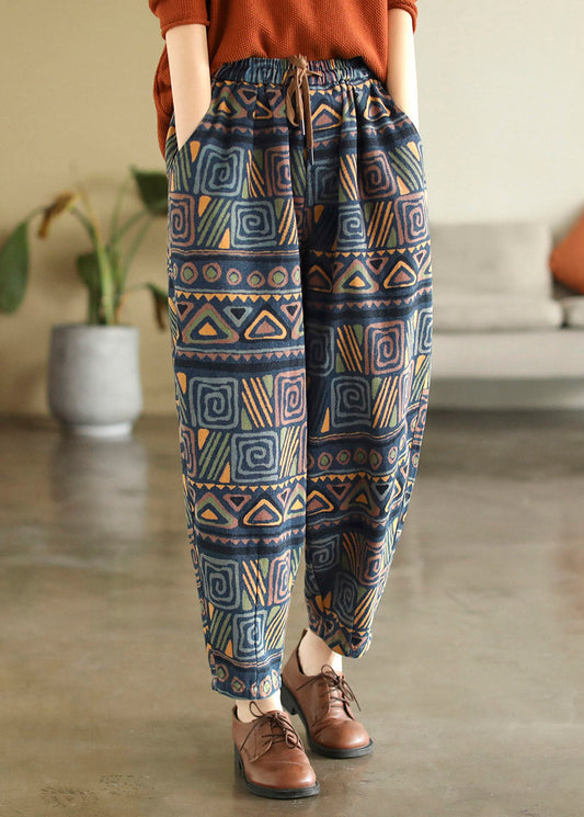 Pantalones de algodón con cintura anudada y estampado bohemio para verano