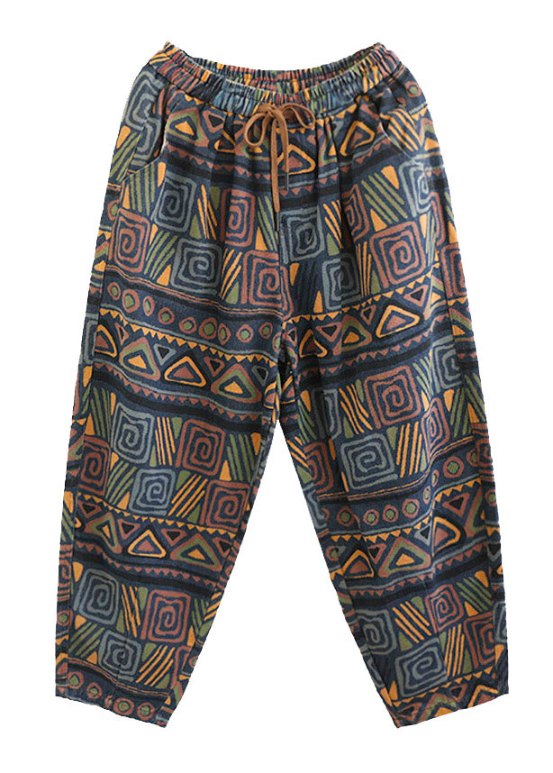 Bohemian Print Krawatte Taille Baumwolle Beam Pants Sommer