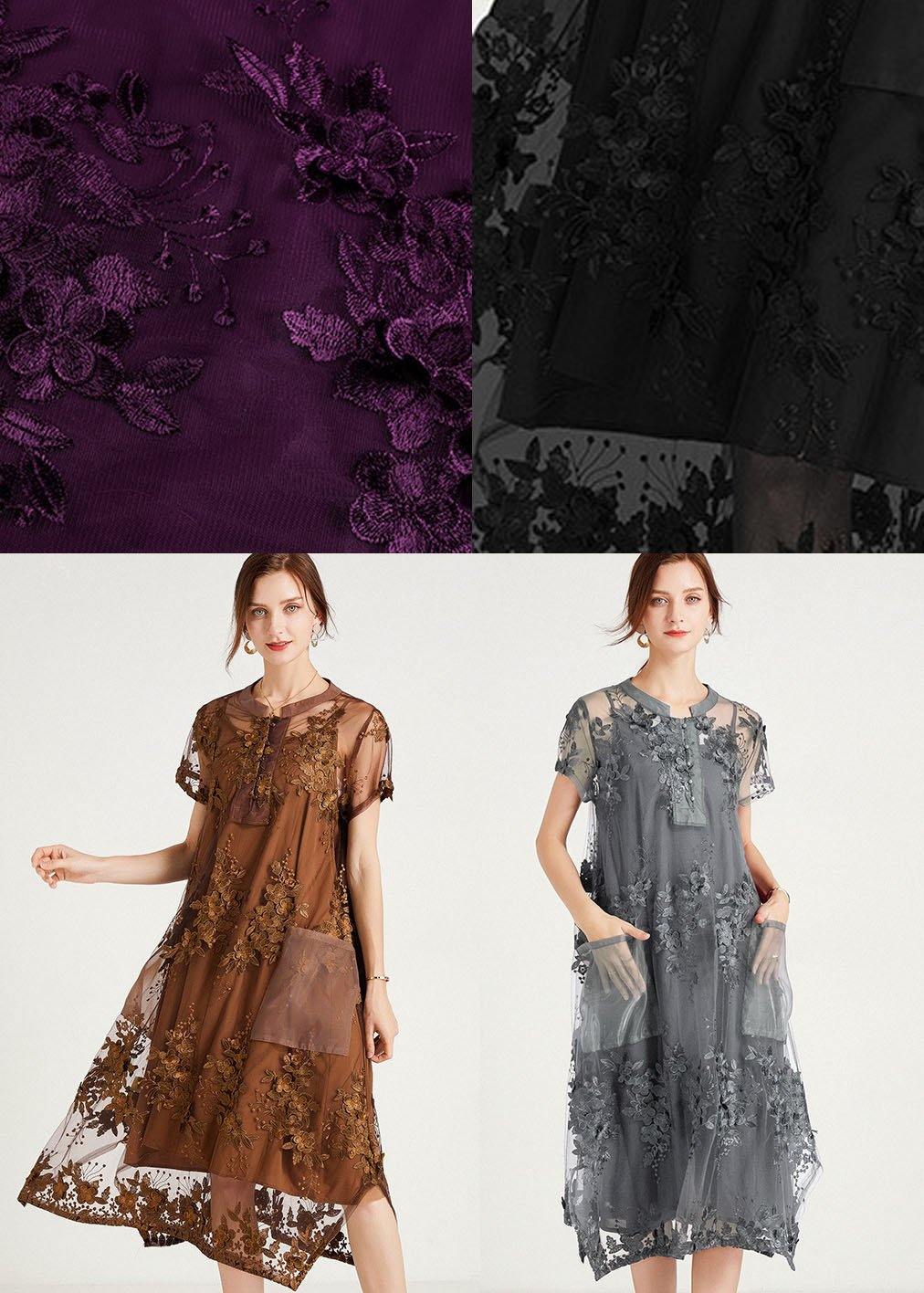 Bohemian Purple Fashion O-Neck A Line Summer Short Sleeve Two Pieces Set - SooLinen