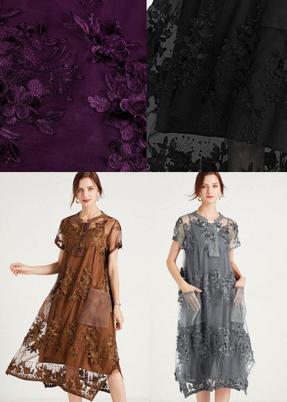 Bohemian Purple Fashion O-Neck A Line Summer Short Sleeve Two Pieces Set - SooLinen