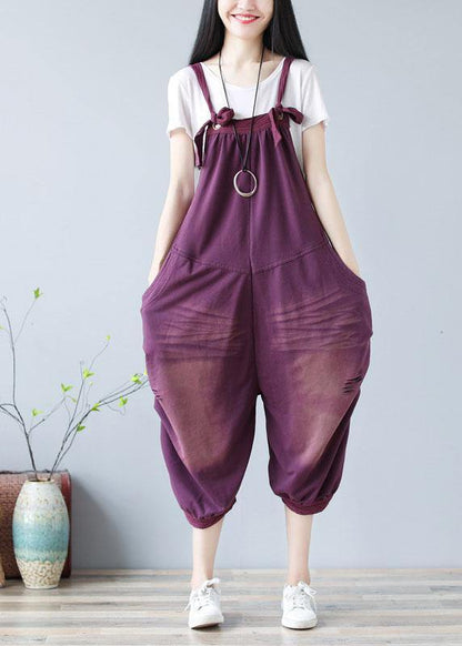 Bohemian Purple Hole Patchwork Fall Cotton Romper - SooLinen