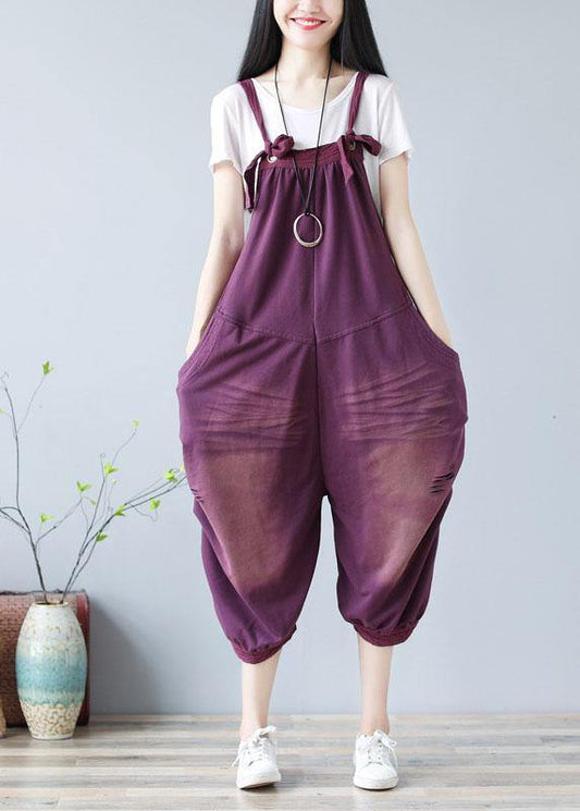 Bohemian Purple Hole Patchwork Fall Cotton Romper - SooLinen