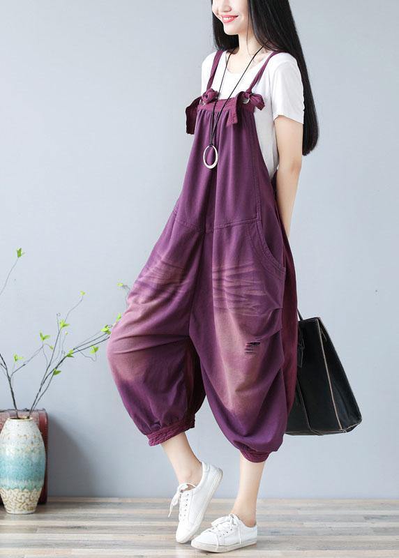 Bohemian Purple Hole Patchwork Fall Cotton Romper - SooLinen