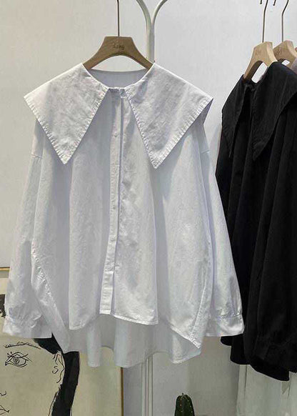 Böhmisches rosafarbenes Peter-Pan-Kragen-Knopf-asymmetrisches Design Herbst Langarm-Top