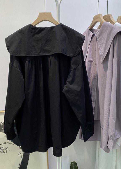 Boho lila Peter Pan Kragen Knopf asymmetrisches Design Herbst Langarm Top