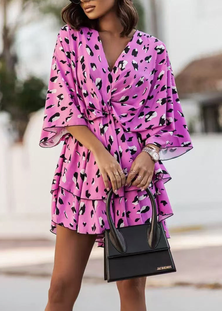 Bohemian Purple Print Chiffon Holiday Dress Summer