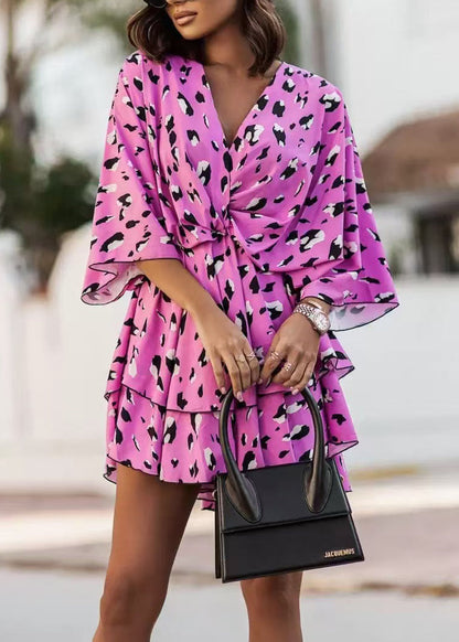 Bohemian Purple Print Chiffon Holiday Dress Summer
