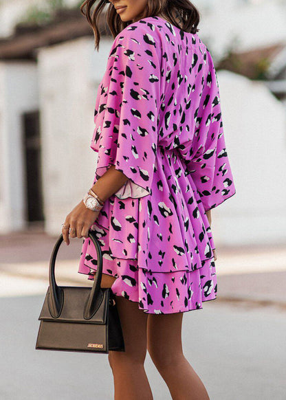 Bohemian Purple Print Chiffon Holiday Dress Summer