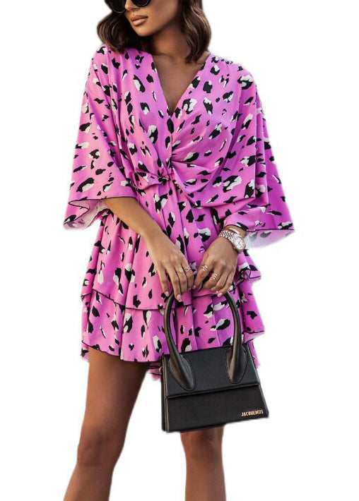 Bohemian Purple Print Chiffon Holiday Dress Summer
