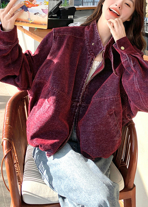 Chaqueta vaquera desmontable con cuello alto morado bohemio para primavera