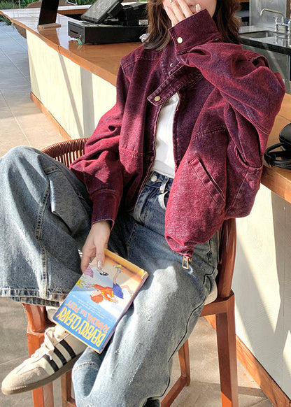 Chaqueta vaquera desmontable con cuello alto morado bohemio para primavera