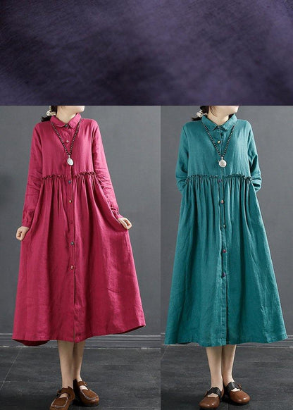 Bohemian Purple Tunic Pattern Lapel Ruffles Long Dress - SooLinen