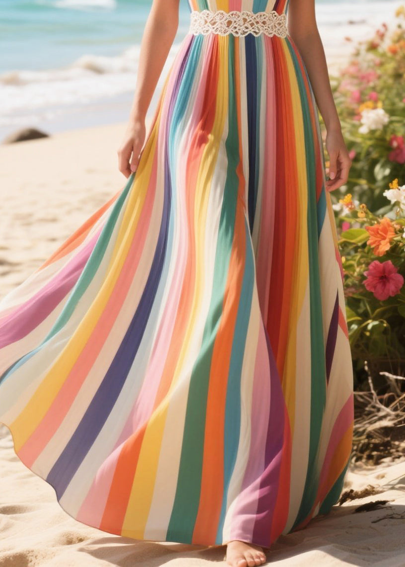 Bohemian Rainbow Striped Chiffon Strapless Dresses Summer