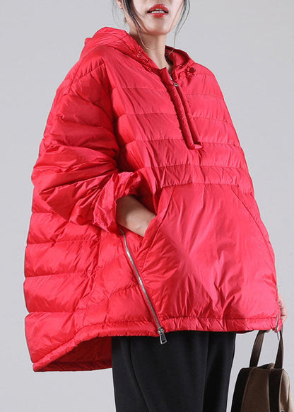 Bohemian Red Hooded Pockets Duck Down Jacken Winter