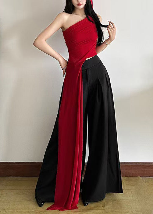 Chalecos de tul de diseño asimétrico de un solo hombro rojo bohemio de verano