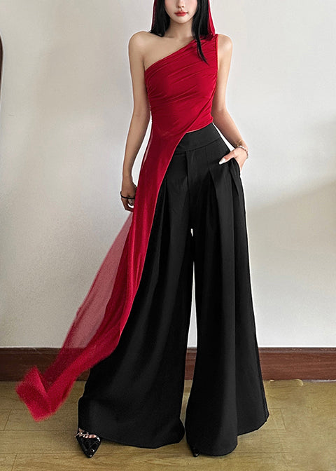 Sommerliche rote Tüllweste mit asymmetrischem One-Shoulder-Design im Boho-Stil