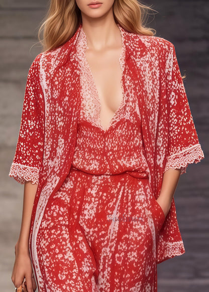 Bohemian Red Oversized Print Chiffon Two Pieces Set Summer