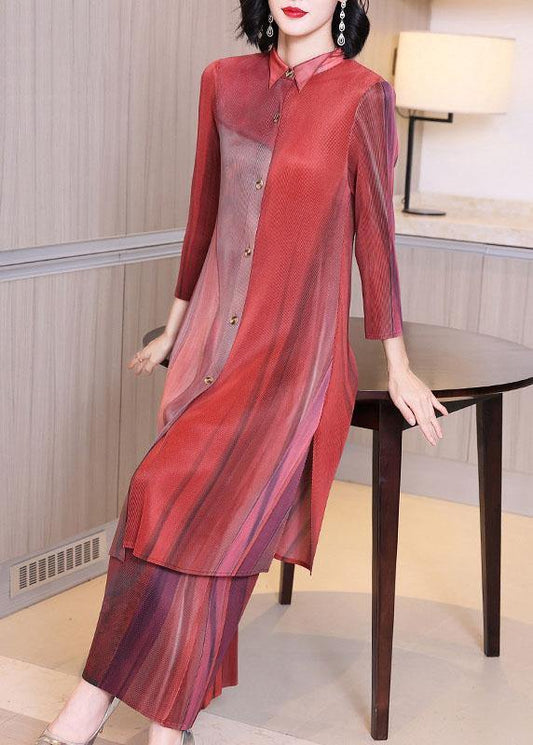 Bohemian Red Print Button side open Two Pieces Set - SooLinen