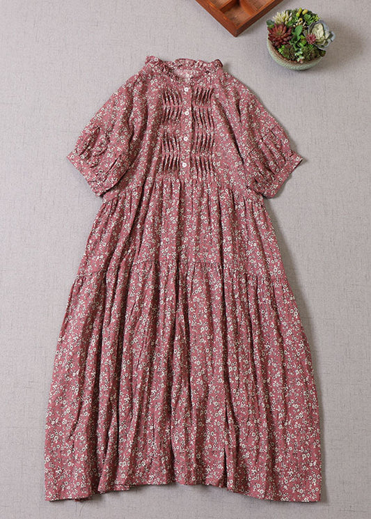 Bohemian Red Rüschen Print Lange Kleider Halbarm