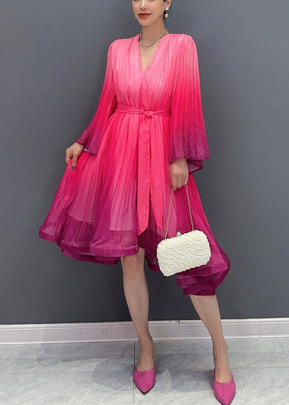 Bohemian Red V Neck Layered Long Dresses Fall