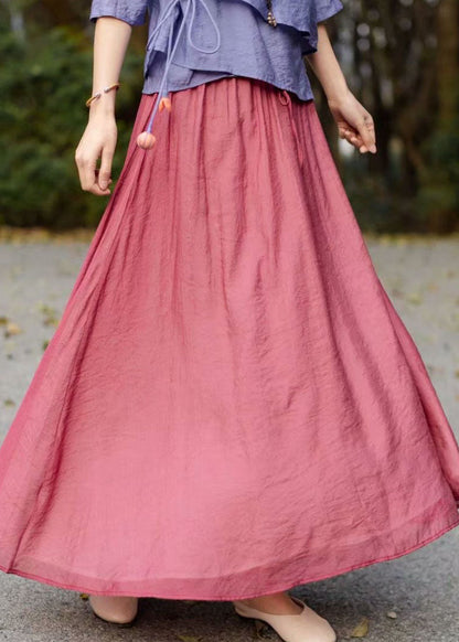 Bohemian Rot Faltig Elastische Taille Patchwork Baumwolle Röcke Sommer