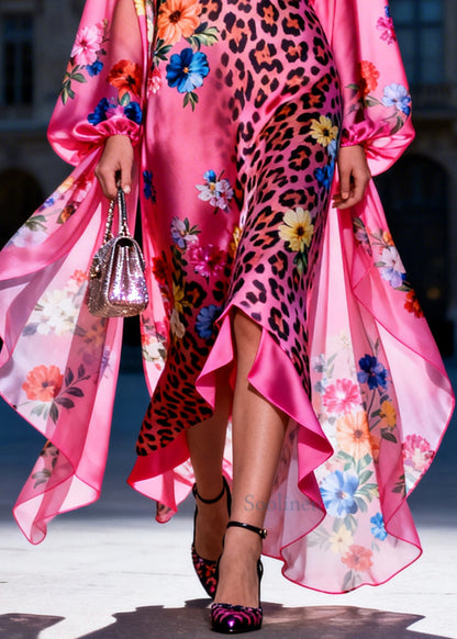 Bohemian Rose Asymmetrical Print Chiffon Holiday Dress Summer