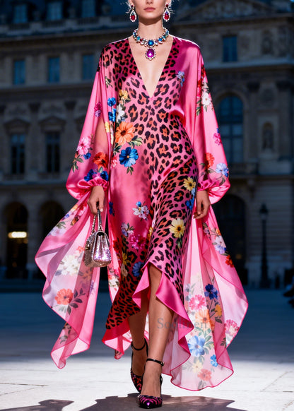 Bohemian Rose Asymmetrical Print Chiffon Holiday Dress Summer
