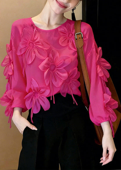 Bohemian Rose O-Neck Floral Chiffon Top Spring