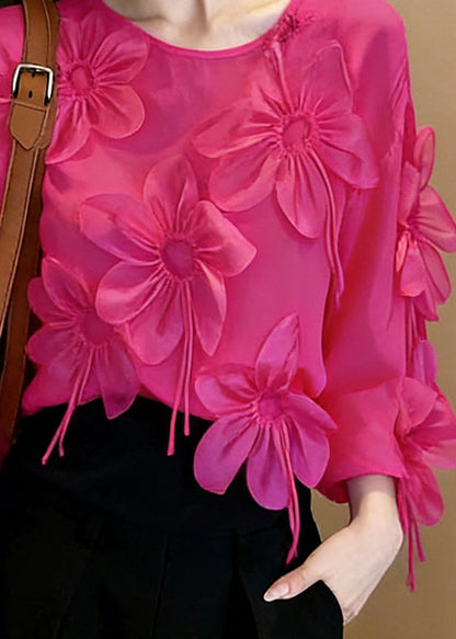 Bohemian Rose O-Neck Floral Chiffon Top Spring